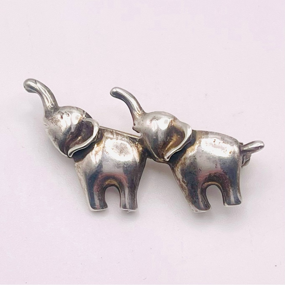 RELISTED Sterling Silver Two Elephants With Good Luck Trunks Up - Picture 7 of 12